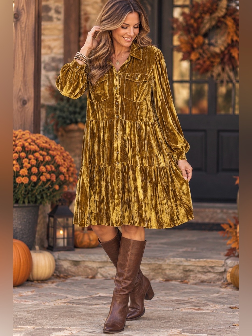 Cato Amber Gold Crushed Velvet Tiered Midi Dress 14/16W Boho Whimsigoth